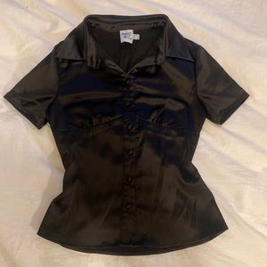Satin black button up